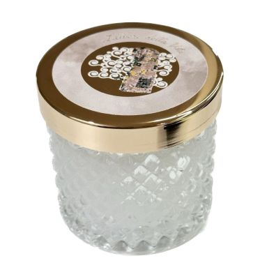 Candela in barattolo di vetro 7 cm tappo oro KLIMT bomboniera