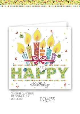 BOUTIQUE Biglietto auguri HAPPY BIRTHDAY con candeline quadrato a riliev