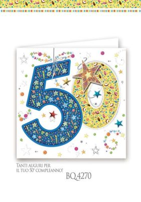 BOUTIQUE Biglietto auguri compleanno 50 ANNI quadrato a rilievo con appl