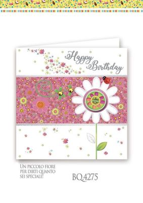 BOUTIQUE Biglietto auguri BUON COMPLEANNO con fiore quadrato a rilievo c