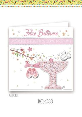 BOUTIQUE Biglietto auguri BATTESIMO bambina quadrato