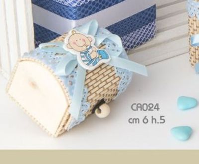 Box Baule Bauletto in vimini con decorazioni CELESTE PORTACONFETTI BOMBO