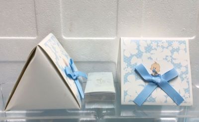 Scatolina portaconfetti porta confetti Nascita Celeste pieghevole con sc