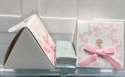 Scatolina portaconfetti porta confetti Nascita Rosa pieghevole con scato