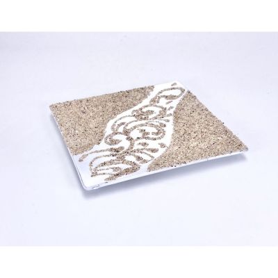 Piatto vetro decorato 15x15 cm effetto SABBIA BOMBONIERA