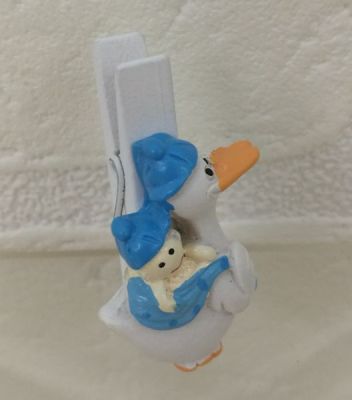 Molletta Mollettina con cicogna celeste decorazione BOMBONIERA nascita b