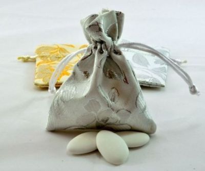 Sacchetto Bustina Argento Lame Damascato con Laccetto Tirante 25 Annive