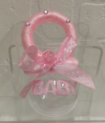 Ciuccio ROSA plexiglass portaconfetti con strass e scritta baby