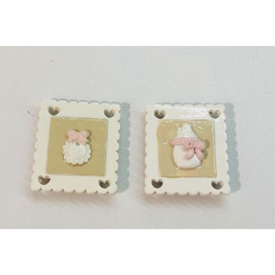 1 PZ Calamita Magnete BAMBINA ROSA a forma di biscotto BOMBONIERA