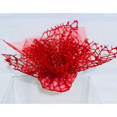 Velo pois con rete spider ROSSO portaconfetti con tirante BOMBONIERA
