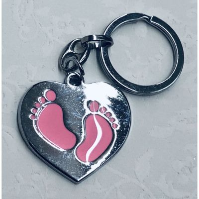 Portachiavi in metallo Cuore con Piedi Piedini rosa BOMBONIERA