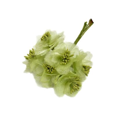 6 Fiori Artificiali Bomboniera in Organza con Pistilli 4 cm VERDE
