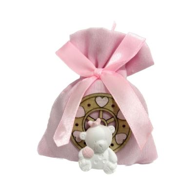 Sacchetto Portaconfetti ROSA con Orsetto Ruota Panoramica BOMBONIERA