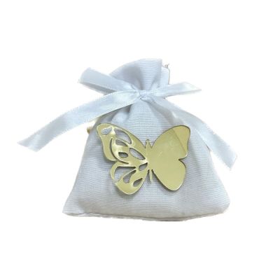 Sacchetto Portaconfetti Bianco 9x11 cm con Farfalla Oro BOMBONIERA