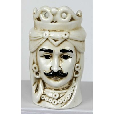 Vaso Vasetto MORO SICILIANO UOMO in Porcellana Avorio 5.3x5.3x9.5 cm