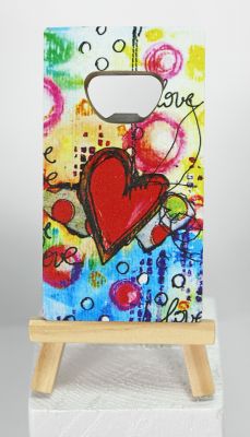 Apribottiglie in legno con calamita design CUORI 6x11x1 cm BOMBONIERA