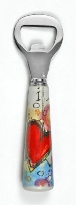 Apribottiglia manico in porcellana design CUORI 14 cm BOMBONIERA