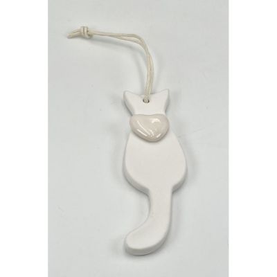 GATTO in porcellana con cuoricino AVORIO 10.8x3.5 cm BOMBONIERA