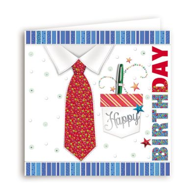 BOUTIQUE Biglietto auguri BUON COMPLEANNO uomo quadrato a rilievo con ap