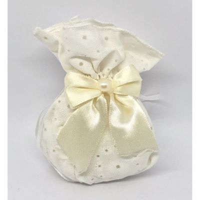 Sacchetto Portaconfetti 11 cm PIZZO SAN GALLO con perlina e nastro CREMA