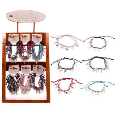 Braccialetto bracciale in cotone colorato con pendenti a forma di croce