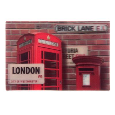 Cartolina in 3D con buca delle lettere inglese e cabina telefonica ingle