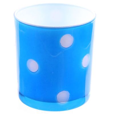 Portacandela bicchiere in vetro blu a pois da 8 cm