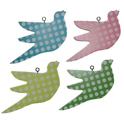 Decorazione in Legno da Appendere - Uccellino colorato a Pois