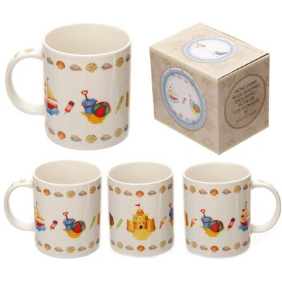 Tazza mug colazione in ceramica con fantasia giochi in spiaggia