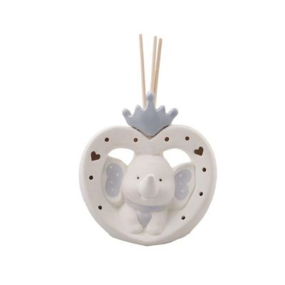 Profumatore ELEFANTE CELESTE con corono e luce led 12.5 cm BOMBONIERA