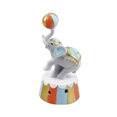ELEFANTE giocoliere celeste in resina con luce led 13 cm BOMBONIERA