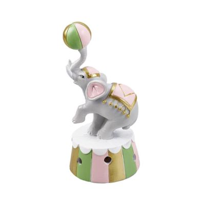 ELEFANTE giocoliere rosa in resina con luce led 13 cm BOMBONIERA
