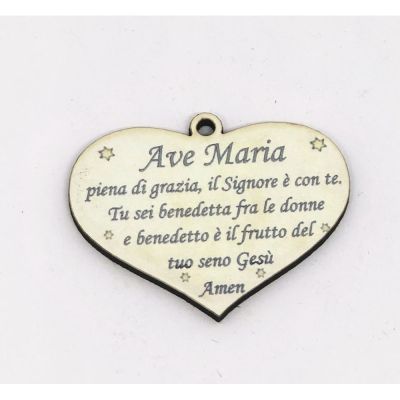 Cuore In legno 5 cm con Pregheira AVE MARIA decorazione BOMBONIERA
