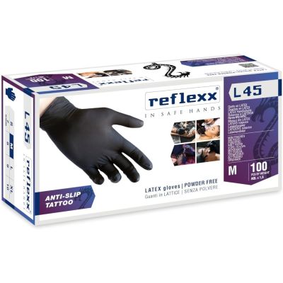 REFLEXX L45 Guanti lattice NERO SP per TATUATORI - TG S - pacco da 100