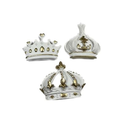 1 PZ Calamita CORONA bianco e oro in resina 5 cm BOMBONIERA