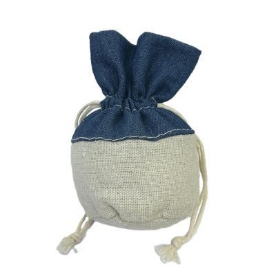 Sacchetto Tondo portaconfetti in Tela e Cotone effetto Jeans bomboniera