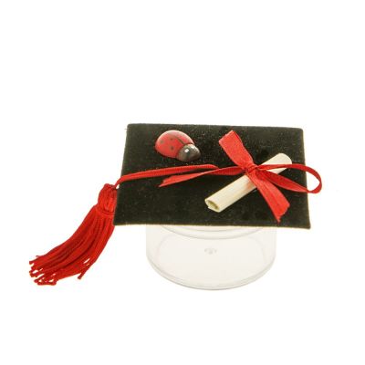Tocco NERO LAUREA portaconfetti plexi TONDO c/ pergamena BOMBONIERA