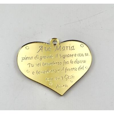 Decorazione BOMBONIERA Cuore in plexi oro con preghiera 3 cm