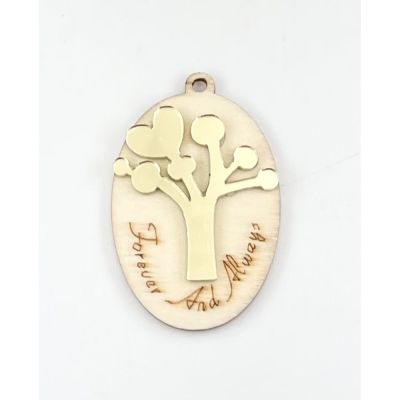 Decorazione BOMBONIERA Medaglietta legno con ALBERO ORO PLEXI 4 cm