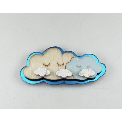 Calamita NUVOLA nuvoletta CELESTE in plexi e legno 5 cm BOMBONIERA