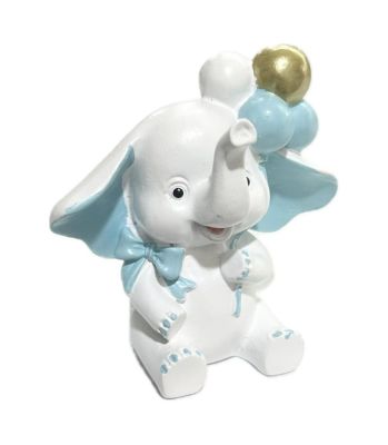 Elefante Elefantino celeste con palloncini in resina 7 cm BOMBONIERA