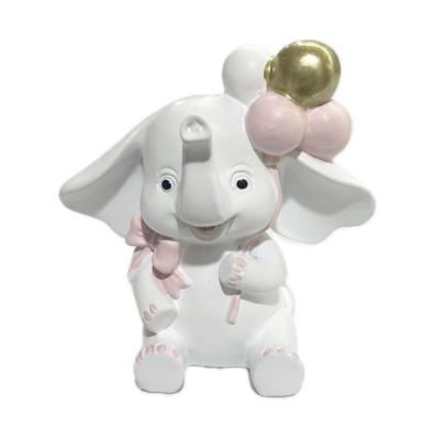 Elefante Elefantino rosa con palloncini in resina 7 cm BOMBONIERA