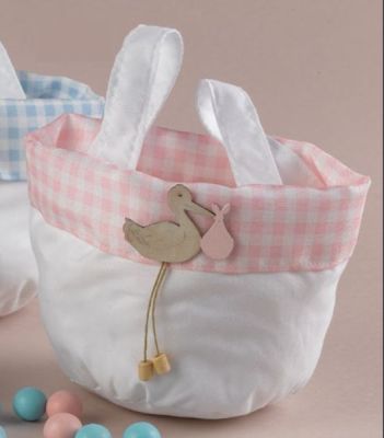 Borsa CICOGNA ROSA porta sacchetti confetti BOMBONIERA