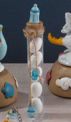 Provetta portaconfetti con BIBERON CELESTE bomboniera nascita bambino