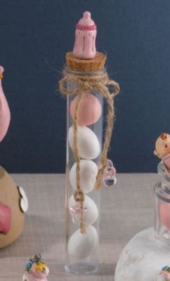 Provetta portaconfetti con BIBERON ROSA bomboniera nascita bambina