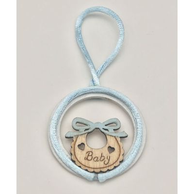 Appendino legno con bavetta CELESTE baby 4 cm decorazione bomboniera