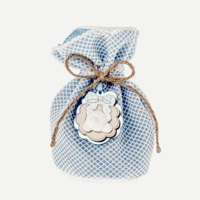 FIOCCOLO Sacchetto Portaconfetti CELESTE con orsetto 10 cm BOMBONIERA