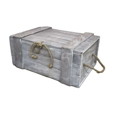 Baule in legno 42x30x18.5 cm colore Wash con corda di chiusura e manici