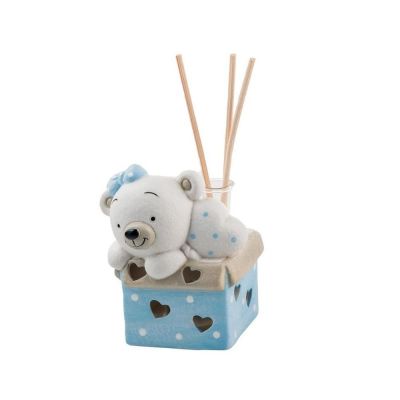 Profumatore ORSO ORSETTO celeste in scatola con luce led BOMBONIERA