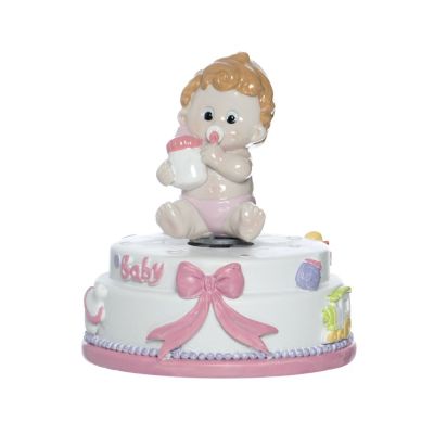 Carillon in resina rosa con BAMBINA 12x10 cm BOMBONIERA